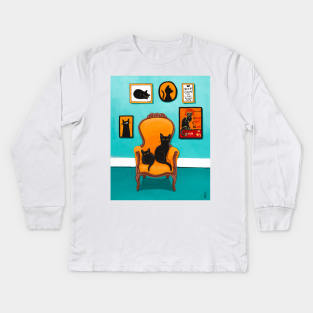 Black Cats, Turquoise Room Kids Long Sleeve T-Shirt